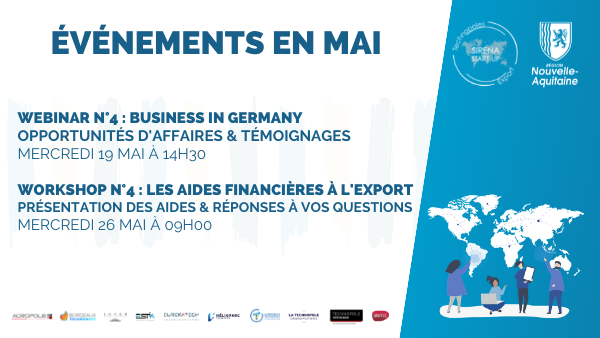 Sirena_Startup's tweet photo. [AGENDA]

➡️ Mercredi 19 Mai à 14h30 : "Business in Germany 🇩🇪"  @_HUB31 #cesah @SigfoxGermany 
🔗https://t.co/fPHw71Wbyg

➡️ Mercredi 26 Mai à 9h00 : Présentation des aides à l'export avec @Bpifrance et réponses à vos questions. 🌎
🔗https://t.co/6dJrWuqegD https://t.co/6BQjcwlTJt