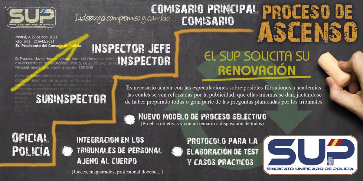 Sup_Policia's tweet image. 💪El @Sup_Policia solicita #RenovaciónAscensos para todas las escalas de #PolicíaNacional.
⬇️Los #ProcesosSelectivos están obsoletos en su amplia mayoría.
🔝Es necesaria su actualización para colocar a la #Policía en el siglo XXI
#SupLíderEnReivindicaciones.