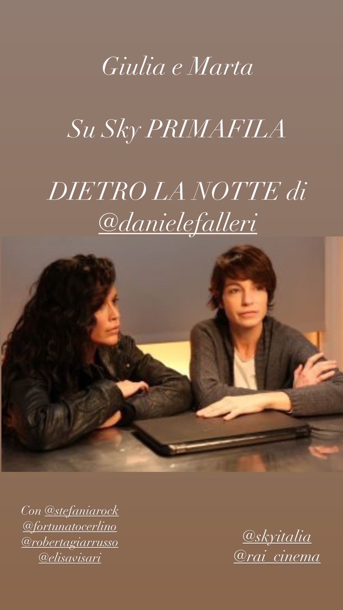 Su Sky PRIMAFILA 

Il Film DIETRO LA NOTTE di <a href="/DanieleFalleri/">Daniele Falleri</a> 

Con <a href="/roccastefania/">Stefania Rocca</a> <a href="/FCerlino/">Fortunato Cerlino</a> <a href="/LAGIARRUSSO/">𝑹𝒐𝒃𝒆𝒓𝒕𝒂 𝑮𝒊𝒂𝒓𝒓𝒖𝒔𝒔𝒐</a> <a href="/ElisaVisari/">elisa visari</a>