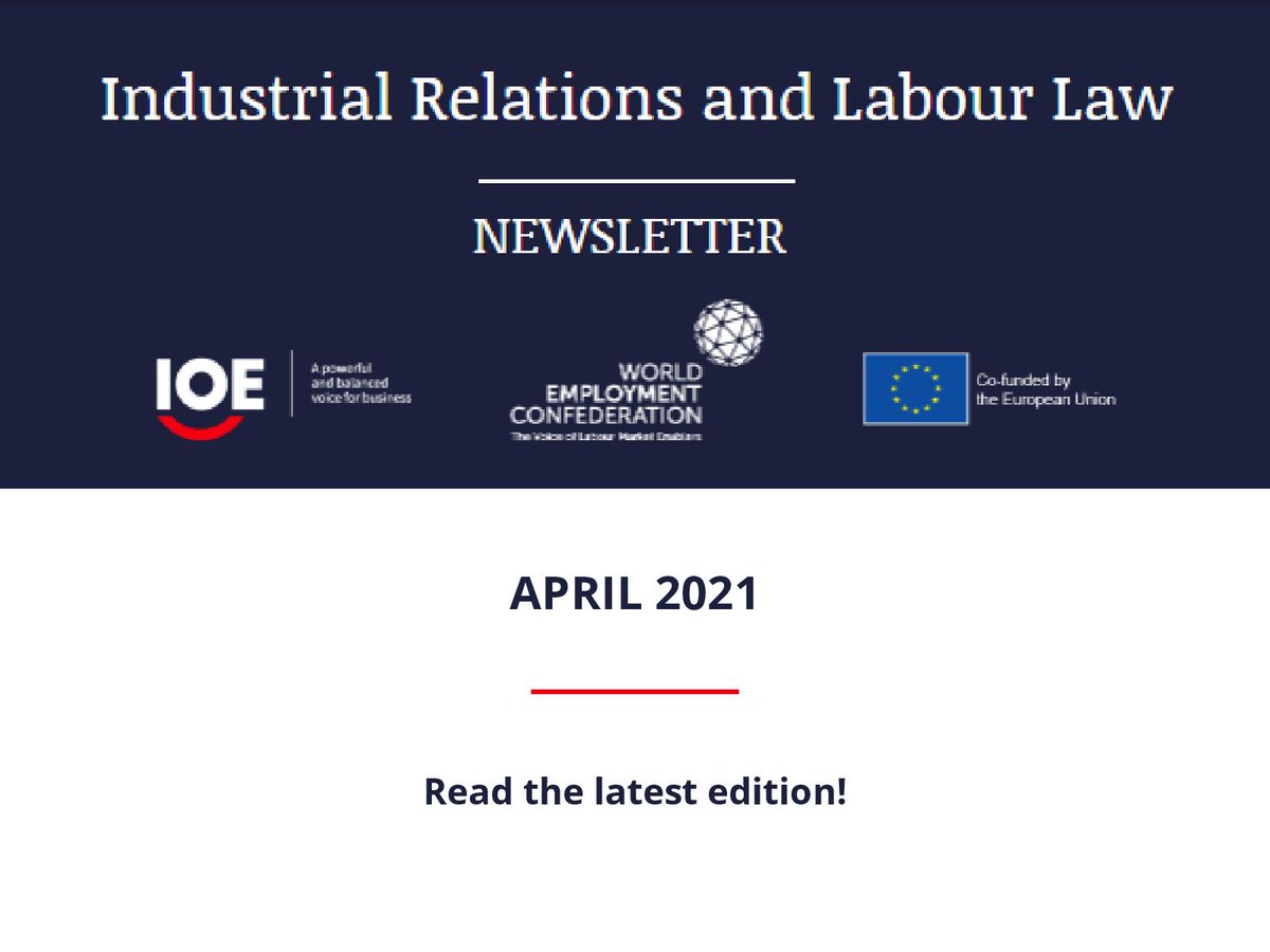 📢 #Vaccination plans, Int'l Labour Standards, #telework legislation &amp; career guidance to fill the #skills gap are some of the cross-cutting issues covered in the latest edition of IOE-<a href="/WECglobal/">WECglobal</a>'s #IndustrialRelations &amp; #LabourLaw newsletter. Read it now👉bit.ly/IOE-WEC-NL-Apr…