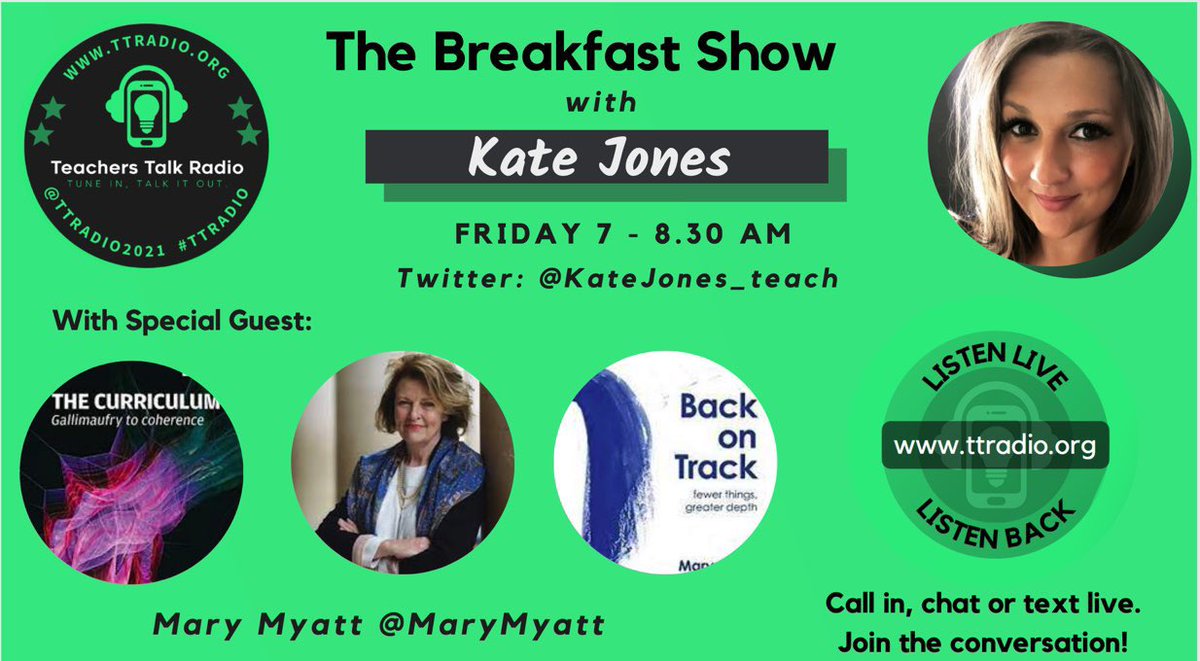 I am so excited to chat to <a href="/MaryMyatt/">Mary Myatt</a> about curriculum &amp; the exciting new professional development platform <a href="/MyattandCo/">Myatt & Co</a> 

Join us this Friday with @TTRadio2021 listen via <a href="/podbeancom/">Podbean</a> #TTRadio