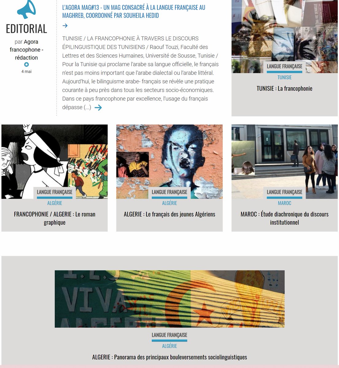 L’AGORA MAG#13 - Un Mag consacré à la langue française au Maghreb, coordonné par Souheila Hedid
#francophonie #languefr #Universite #Maghreb 
agora-francophone.org