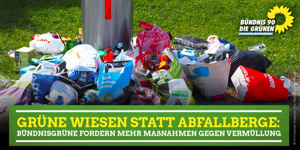 Um #Treptow-#Köpenick sauberer zu halten und Vermüllung zu vermeiden, soll das Bezirksamt neue Maßnahmen und Aktivitäten auf den Weg bringen. Ein entsprechender Antrag unserer Fraktion wurde für die morgige BVV eingebracht.

Weitere Infos unter gruenlink.de/212c