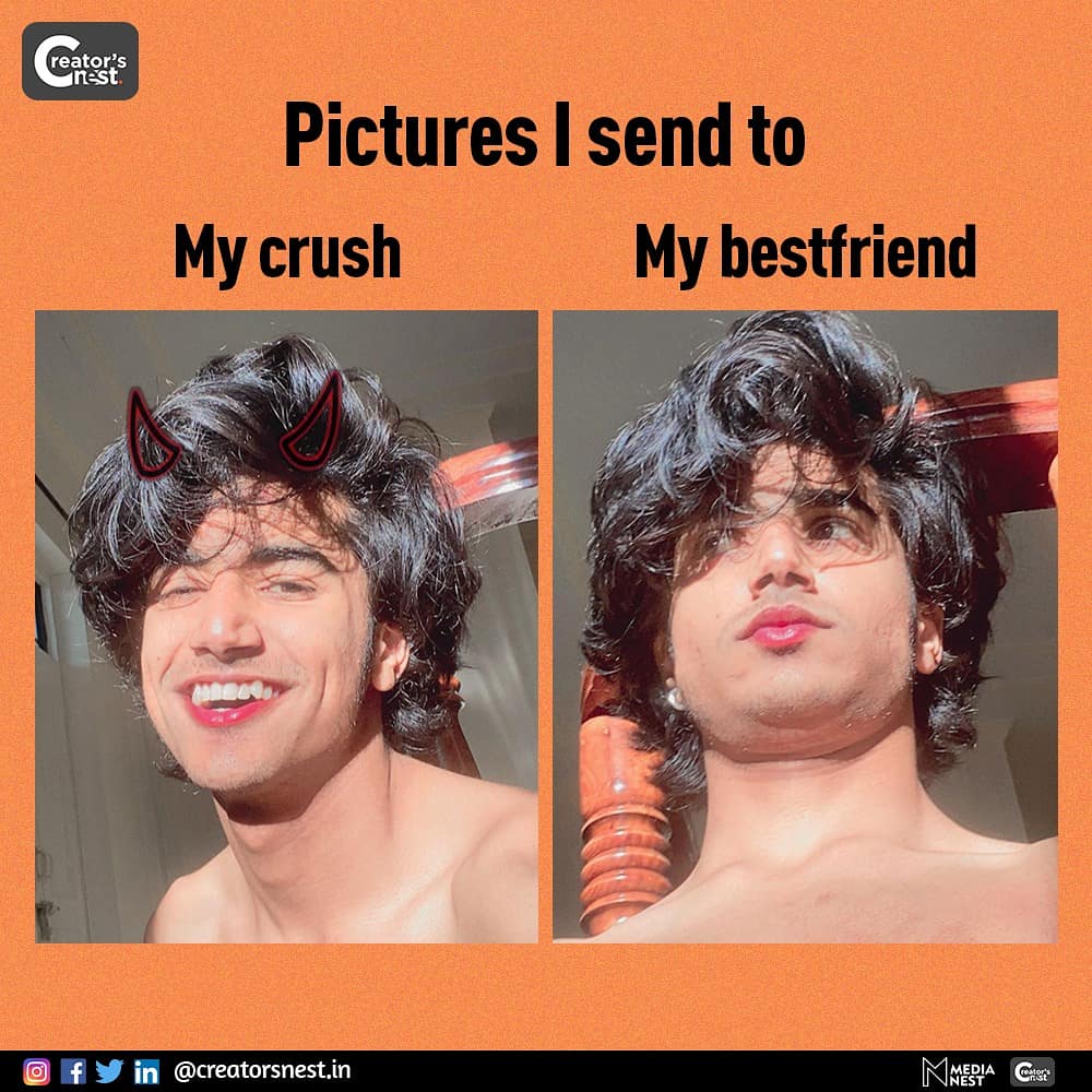 It be like that! 
@lakshya_suri25 , we love clicking weirdass pictures too! 
Raise your hand if you relate😆
.
.
. 
#bestfriend #crush #snap #picturesofinstagram #memesdaily #explorepage✨ #contentcreators #creatorsnest #creatorsnestlive #digitalcreators #entertainmentlive