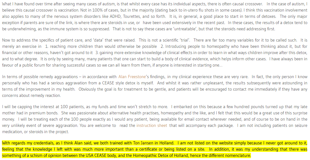 TheCraneReport's tweet photo. In 2014, after Rayner's unethical #CEASEtherapy experiment w/self-selecting parents of kids w/#Autism drew strong criticism, she explained her absence as "certified CEASE therapist":  https://t.co/Nnc3Es7xej
Results of that 'study' were pub'd in 2015: https://t.co/j32JN4zq7O https://t.co/lKxkUxal0U