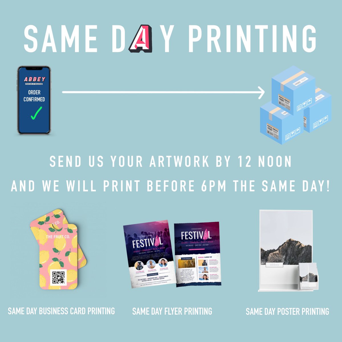 🖨 ✨ Same Day Printing  ✨🖨 

If you have found yourself in a pickle and need same day printing, then please call us, or fill in our handy enquiry form on our website for a swift response to your request. 
#printers #samedayprint 
abbeyprinters.co.uk