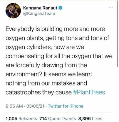 aish_mallik's tweet image. While many may argue that kangana's twitter account suspension was due to her comment on "Modi's involvement in 2002 guj riots" and hence inciting violence. I, however, am of the opinion that it was because of her super scientific opinion on oxygen. #suspended #ScienceMax #Genius