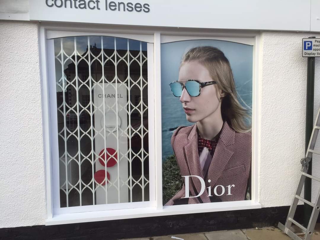 CPL_Graphics's tweet image. Display plinths, window vinyl, headers and hanging banners. Printed and installed for dior at various independent opticians