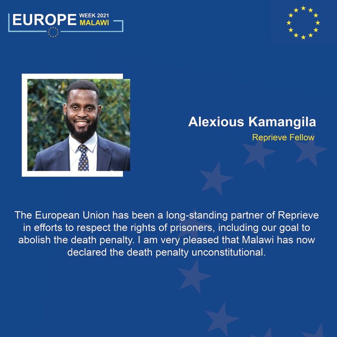 EUinMalawi's tweet image. #EuropeWeek2021 Meet Alexious, a Reprieve Fellow working to protect human rights in Malawi. The EU is supporting #Reprieve with a vision of promoting a world, free of execution, torture and detention without due process.
