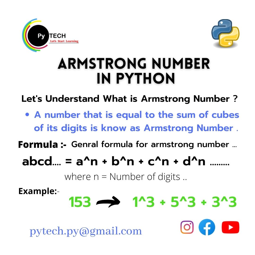 Py_Chandan's tweet image. Hi there ,
Today's Topic :- Armstrong numbers
Follow us on Instagram :-instagram.com/invites/contac…
YouTube :-youtube.com/channel/UCKeQO…
#python3#python#pythonlearning
#pythonprogramming#elearning#programmingisfun#programminglife #armstrongnumber
#PyTech