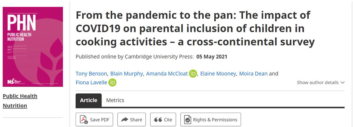 Parents who included their children more often in #cooking during #COVID19 had a higher intake of vegetables. Also found an increase in including #children in cooking activities, hopefully this will continue😃

For more insights our pre-proof is available: doi.org/10.1017/S13689…