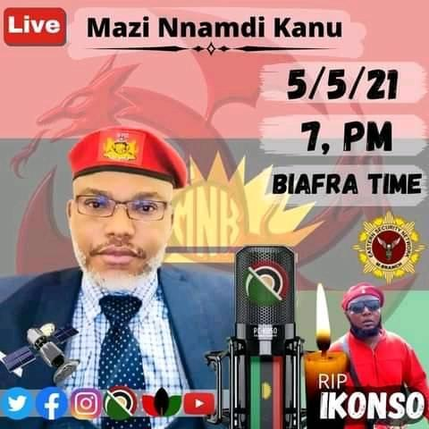 #ReferendumNow and #Support #BiafraExit as
#WeMoveTogether with #ESN so #SupportESN

#EndNigeriaNow and @UK #LET_BIAFRA_GO

Join @MaziNnamdiKanu the Leader of the Indigenous People of Biafra (IPOB) worldwide tonight, for the message of #FREEDOM  (Physical and mental Liberation).