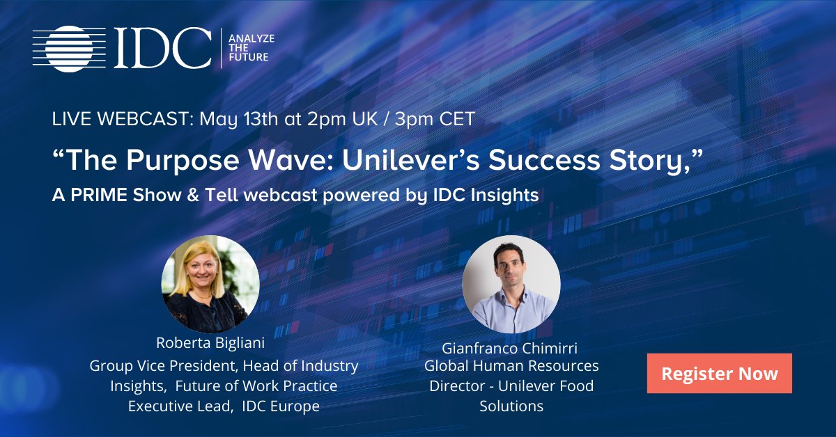 Don't miss <a href="/rbigliani/">Roberta Bigliani</a>  hosting Gianfranco Chimirri from UFS Global Trading to discuss Unilever's Purpose-led strategy and #IDCPRIME
lnkd.in/dFzEzCq