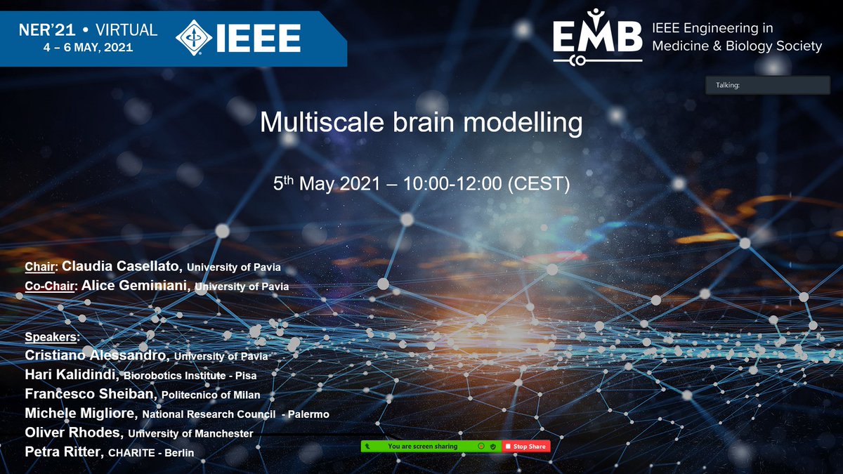 gemi_alice's tweet photo. Inspiring talks and discussions this morning at the @IEEEembs #NER21 Mini-Symposium "Multiscale brain modelling". Thanks to the speakers and all the attendees!
@HumanBrainProj @EBRAINS_eu 
#neuroengineering #brainmodel #neurorobotics #neuromorphichardware #thevirtualbrain https://t.co/E0XaK6njjL