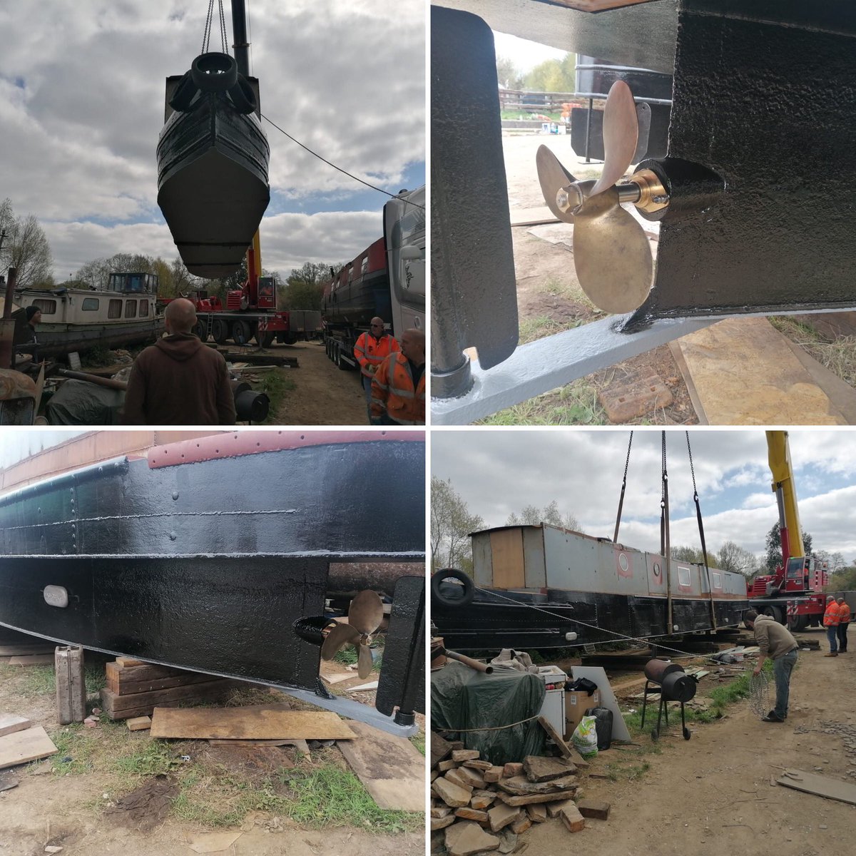 This is an 120 year old Iron riveted canal barge. Originally it would have been an un-motoristed butty. This is the first time it's ever been in the water with a prop shaft and propeller.#clementsengineering #canalboat #boatrestoration #canalbarge #boatprop