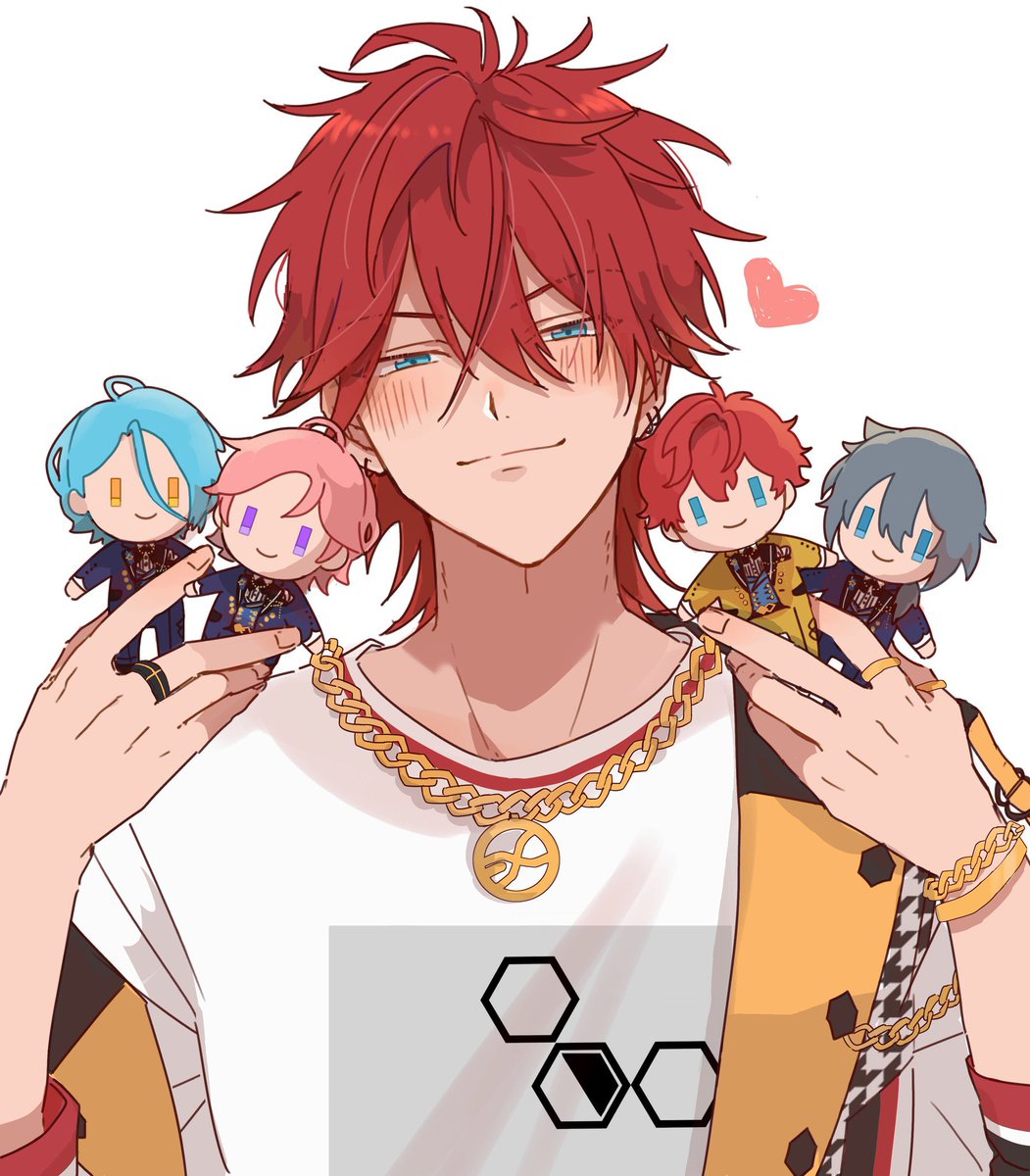 male focus jewelry red hair 1boy looking at viewer blue eyes shirt  illustration images