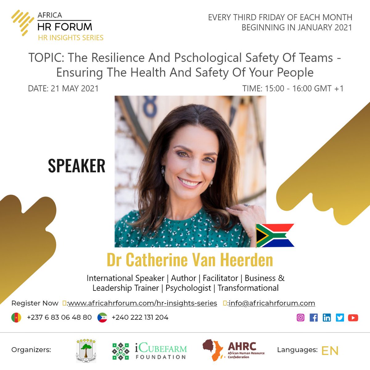Are you ready for our next Africa HR Forum HR Insights Series? Join us on the 21st of May 2021 as we discuss on the topic The Resilience and Psychological Safety of Teams -Ensuring the health and safety of your people with Dr. <a href="/CathVanHeerden/">Catherine van Heerde</a>  Register on zoom.us/webinar/regist…