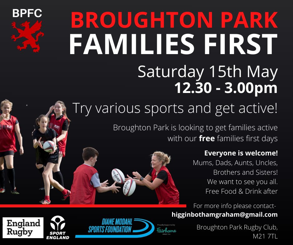 WE ARE BACK 😬‼️ after having such fantastic uptake on our last family first day the next date is here! 

Join us with your friends and family to get active and have fun 🙌🏏🥍🥅 

Free food and drink too 👀
#getactive #familytime #chorlton