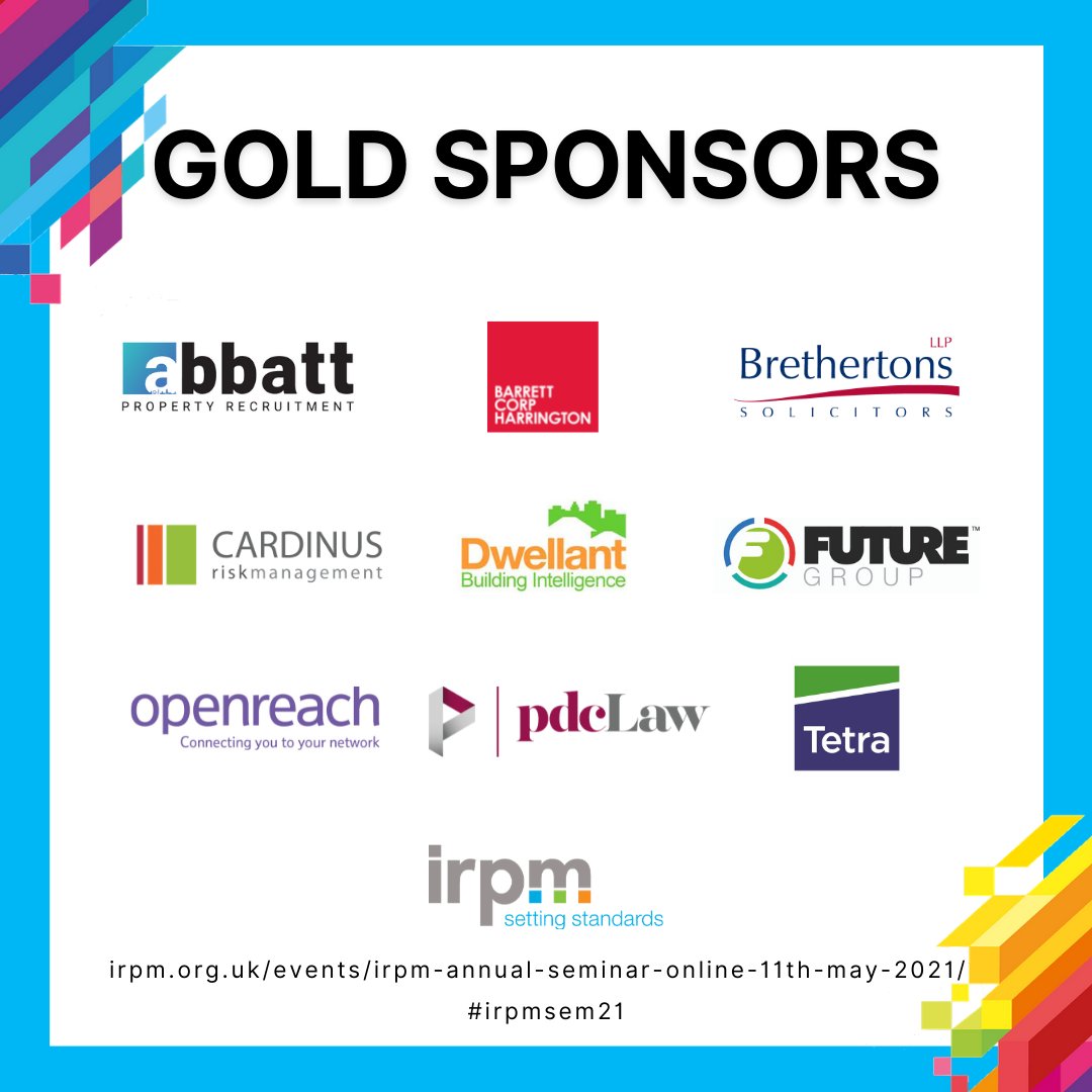 IRPM (Now part of The Property Institute) (@irpmonline) on Twitter photo We are delighted to announce our Gold #IRPMSem2021 #sponsors!
<a href="/abbattprop/">Abbatt</a> <a href="/BCH_UK/">BCH</a> <a href="/brethertonsllp/">Brethertons LLP</a> <a href="/Cardinus_/">Cardinus Property</a> <a href="/Dwellant/">Dwellant</a> <a href="/Future_Grp/">Future Group</a> <a href="/WeAreOpenreach/">Openreach</a> <a href="/PDC_Law/">PDC Law</a> <a href="/LtdTetra/">Tetra Consulting Ltd</a>
Last day to book your tickets are 7th May - don't miss this #property event of the year: buff.ly/3uwmFH6 We are delighted to announce our Gold #IRPMSem2021 #sponsors!
<a href="/abbattprop/">Abbatt</a> <a href="/BCH_UK/">BCH</a> <a href="/brethertonsllp/">Brethertons LLP</a> <a href="/Cardinus_/">Cardinus Property</a> <a href="/Dwellant/">Dwellant</a> <a href="/Future_Grp/">Future Group</a> <a href="/WeAreOpenreach/">Openreach</a> <a href="/PDC_Law/">PDC Law</a> <a href="/LtdTetra/">Tetra Consulting Ltd</a>
Last day to book your tickets are 7th May - don't miss this #property event of the year: buff.ly/3uwmFH6