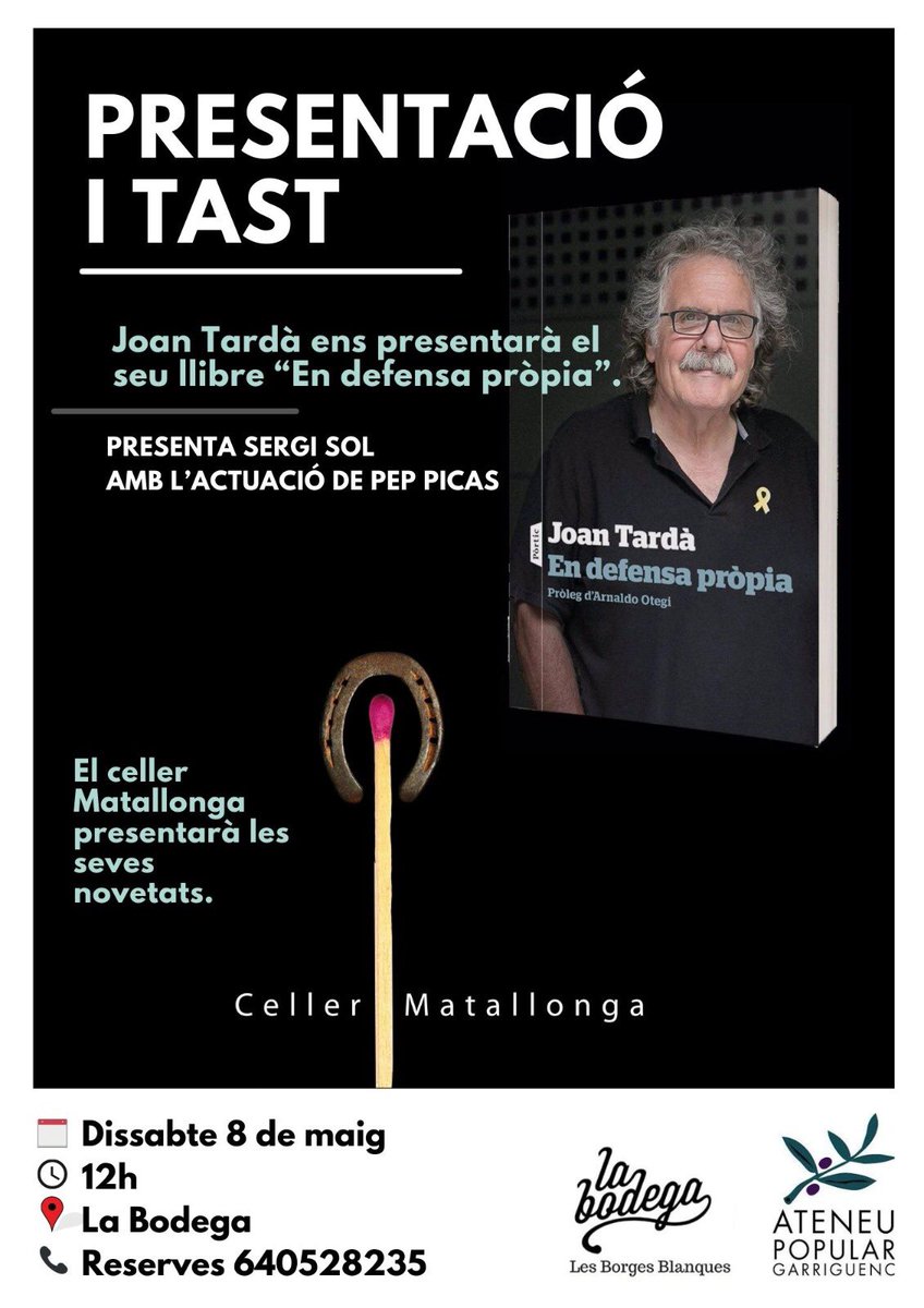 La Bodega de Borges (@labodegaborges) on Twitter photo Aquest dissabte a la Bodega de les Borges Blanques (la Capella,17) duet de Joans.
Juntament amb l’<a href="/AtPopGarriguenc/">AteneuPopGarriguenc</a> hem organitzat la presentació del llibre d’en <a href="/JoanTarda/">Joan Tardà i Coma</a> de l’<a href="/Ed_Portic/">Pòrtic</a> i tast de vins del celler <a href="/matallonga/">Celler Matallonga</a> Aquest dissabte a la Bodega de les Borges Blanques (la Capella,17) duet de Joans.
Juntament amb l’<a href="/AtPopGarriguenc/">AteneuPopGarriguenc</a> hem organitzat la presentació del llibre d’en <a href="/JoanTarda/">Joan Tardà i Coma</a> de l’<a href="/Ed_Portic/">Pòrtic</a> i tast de vins del celler <a href="/matallonga/">Celler Matallonga</a>