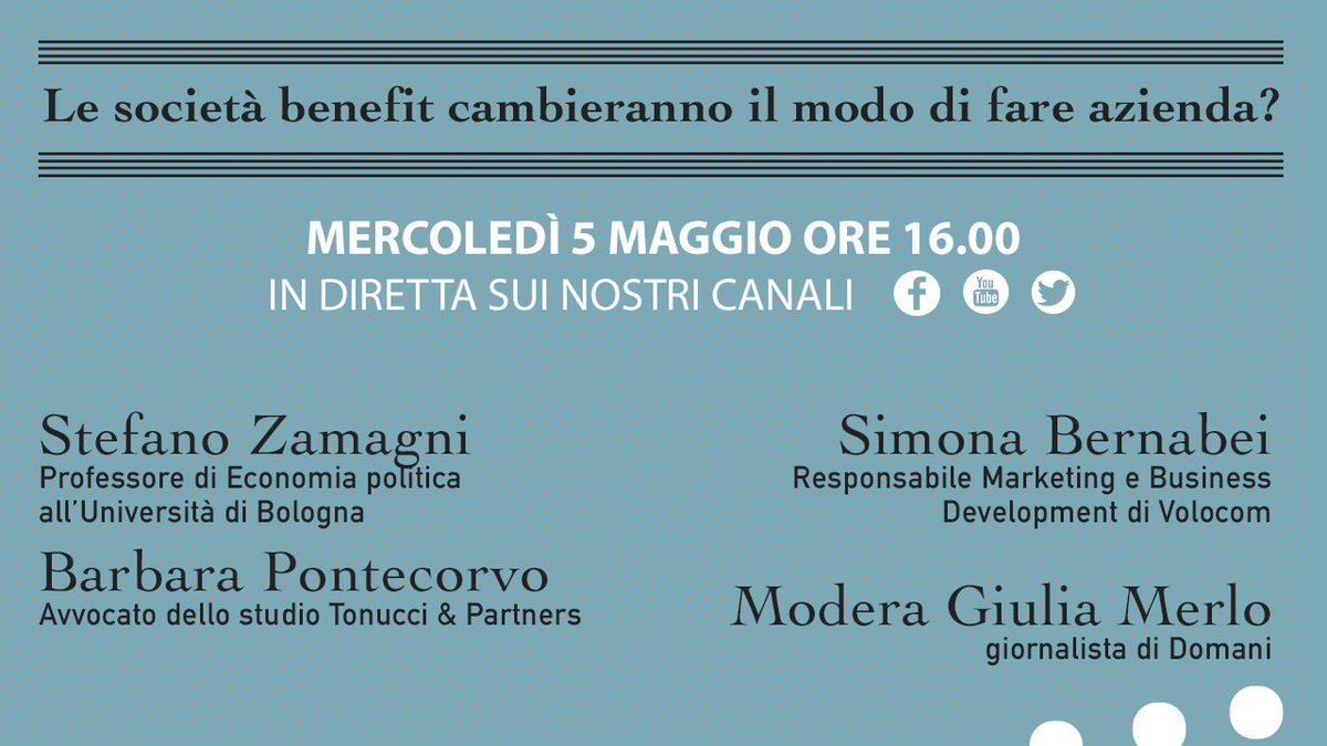 CsrEvent's tweet image. #CsrAgenda | #oggi #5maggio h16

Le #societàbenefit cambieranno il modo di fare azienda? "@DomaniGiornale 
mod. @giullimer 
facebook.com/10321142475436… 

#impattosociale #sostenibilità #impacteconomy #csr #socent #socinn @destinazionecop @assobenefit @gonufrio @emifittipaldi