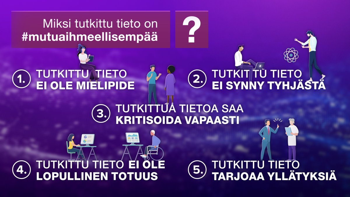 Haluamme yhdessä <a href="/tulanetFI/">Tulanet</a>, <a href="/SuomenAkatemia/">Suomen Akatemia | Research Council of Finland</a>, <a href="/tsv_media/">TSV</a>, <a href="/unifiry/">UNIFI</a> ja <a href="/Arene_ry/">Arene</a> kanssa nostaa esille tutkitun tiedon merkitystä sekä sen luonnetta ja syntyprosessia. 

Lue lisää osoitteesta 👉 aka.fi/tietysti/mutua…

#tttv21 #tutkituntiedonteemavuosi #mutuaihmeellisempää
