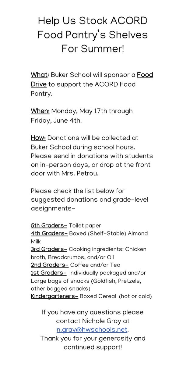 OSheaKathy's tweet photo. @BukerSchool is once again collecting for @AcordFoodPantry #community https://t.co/SlLkpNoqUc