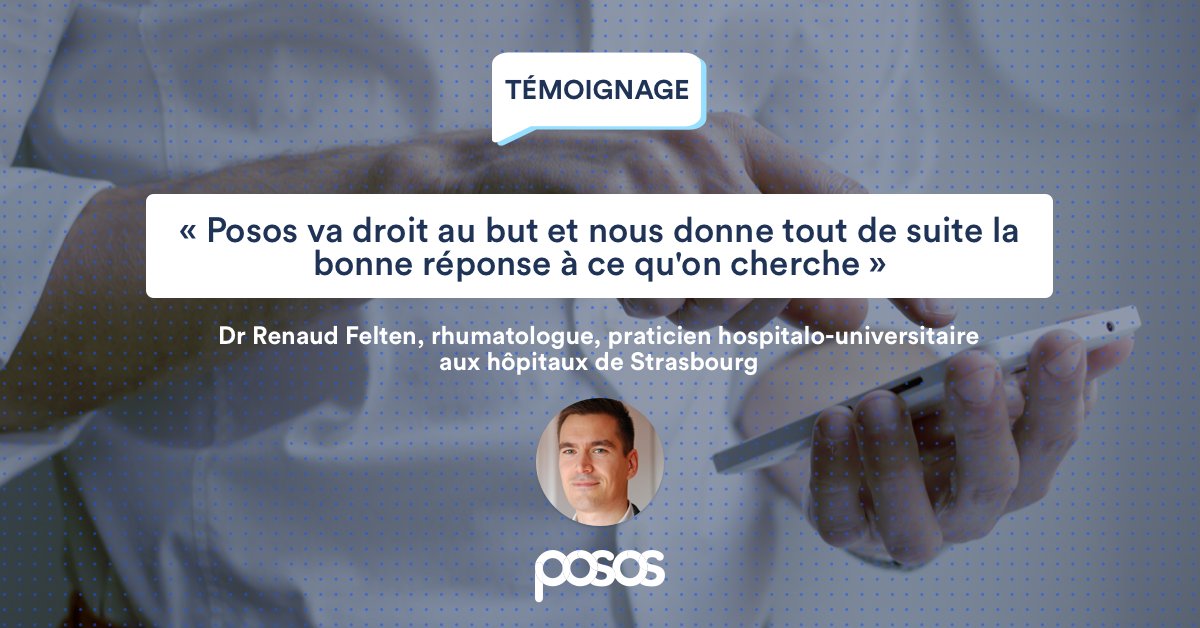 Sur le site ou l'application le Dr Felten, rhumatologue, utilise Posos régulièrement. 

Vous aussi, gagnez du temps, faites vos recherches sur Posos ➡️ posos.app.link/Tb9ibhQFtfb

Et pour lire le témoignage, c'est par ici : bit.ly/3f0Lk0i

#santé #medtech #digitalhealth