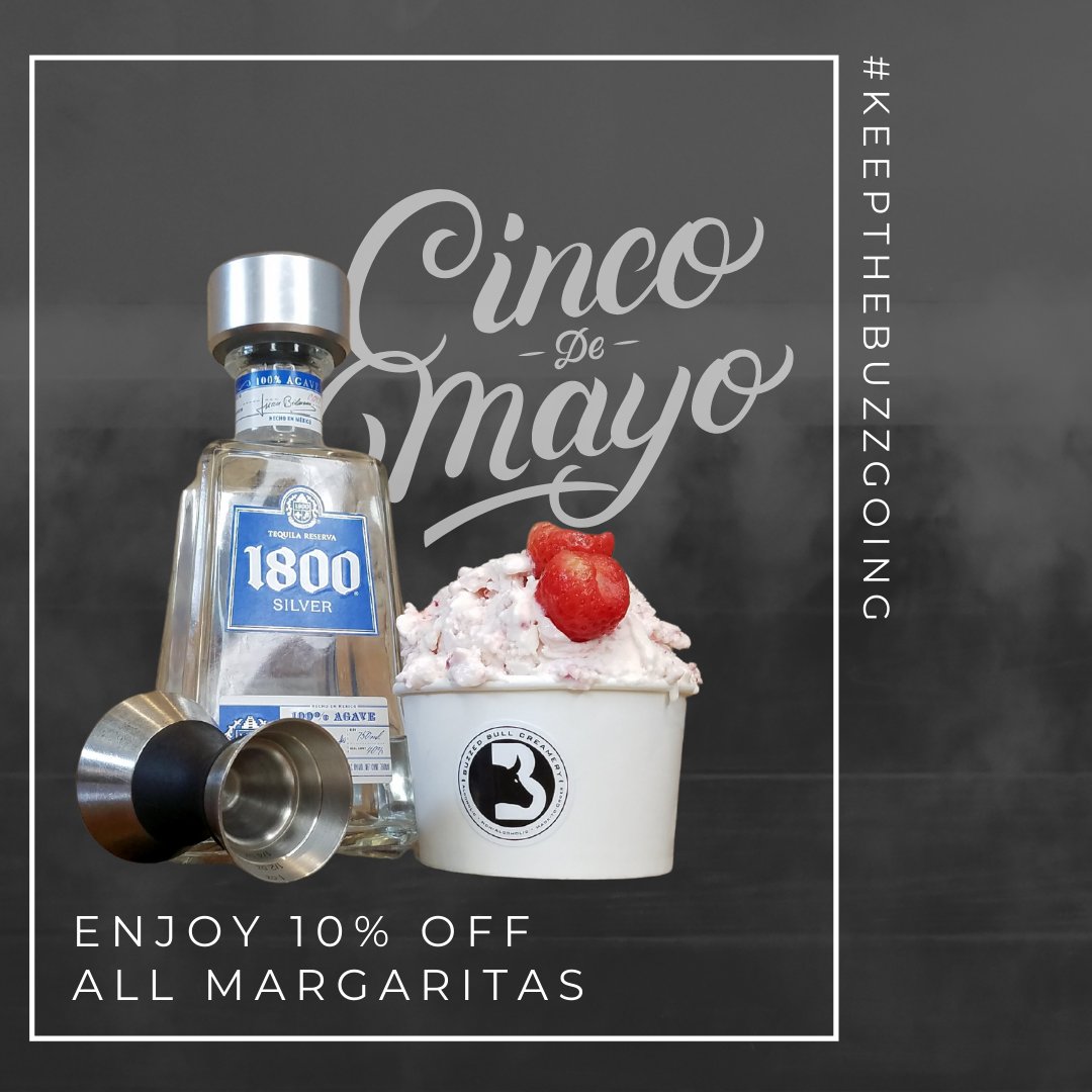 It's #cincodemayo folks! 😎

And we are celebrating by offering 10% our #BuzzedBullMargarita!

Make it buzzed, non-buzzed, ice cream, milkshake, upgraded buzz, &amp; several flavors to choose from! We can't wait to serve you!

#keepthebuzzgoing #thebuzzedbulldifference #nobullaboutit