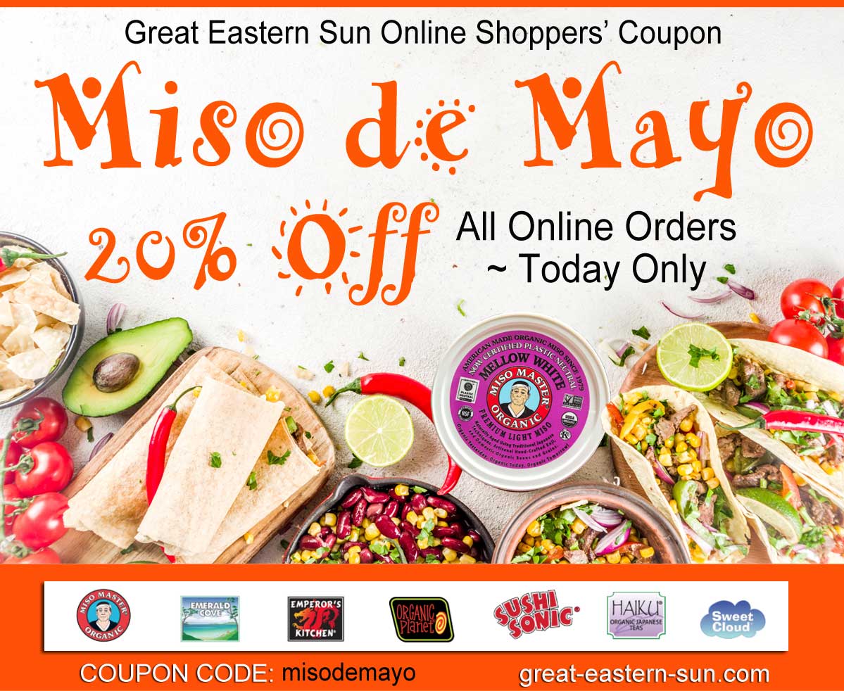 Celebrating Miso de Mayo with tasty recipes (coming soon!) made with our MISOlicious #americanmade, #organic #miso and 20% off all Miso Master Miso TODAY ONLY on Great Eastern Sun's Online Market> bit.ly/3ufussS  COUPON CODE: misodemayo