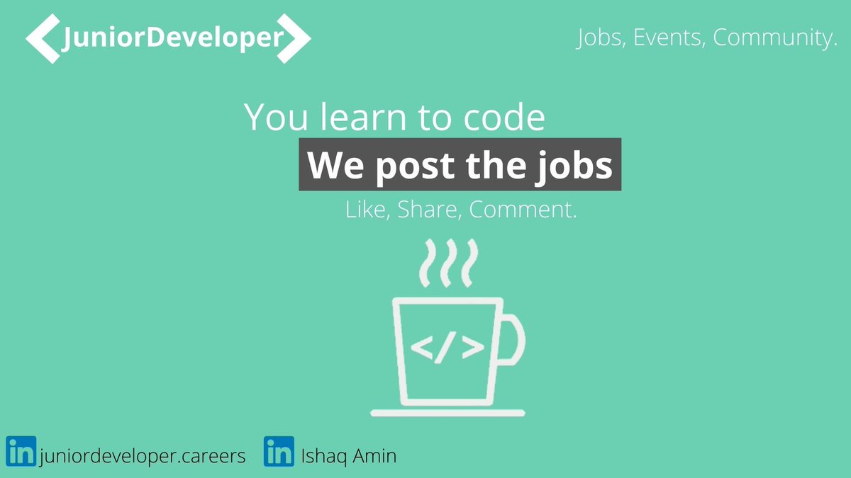jnrDevCareers's tweet image. Role: Junior Software Developer
Location: West Mids
buff.ly/3uhNLBJ
#software #softwareengineer #softwaredeveloper #jobs #careers #tech #javascript #java #freecodecamp #codecademy #bootcamp #juniordeveloper #juniorsoftwareengineer