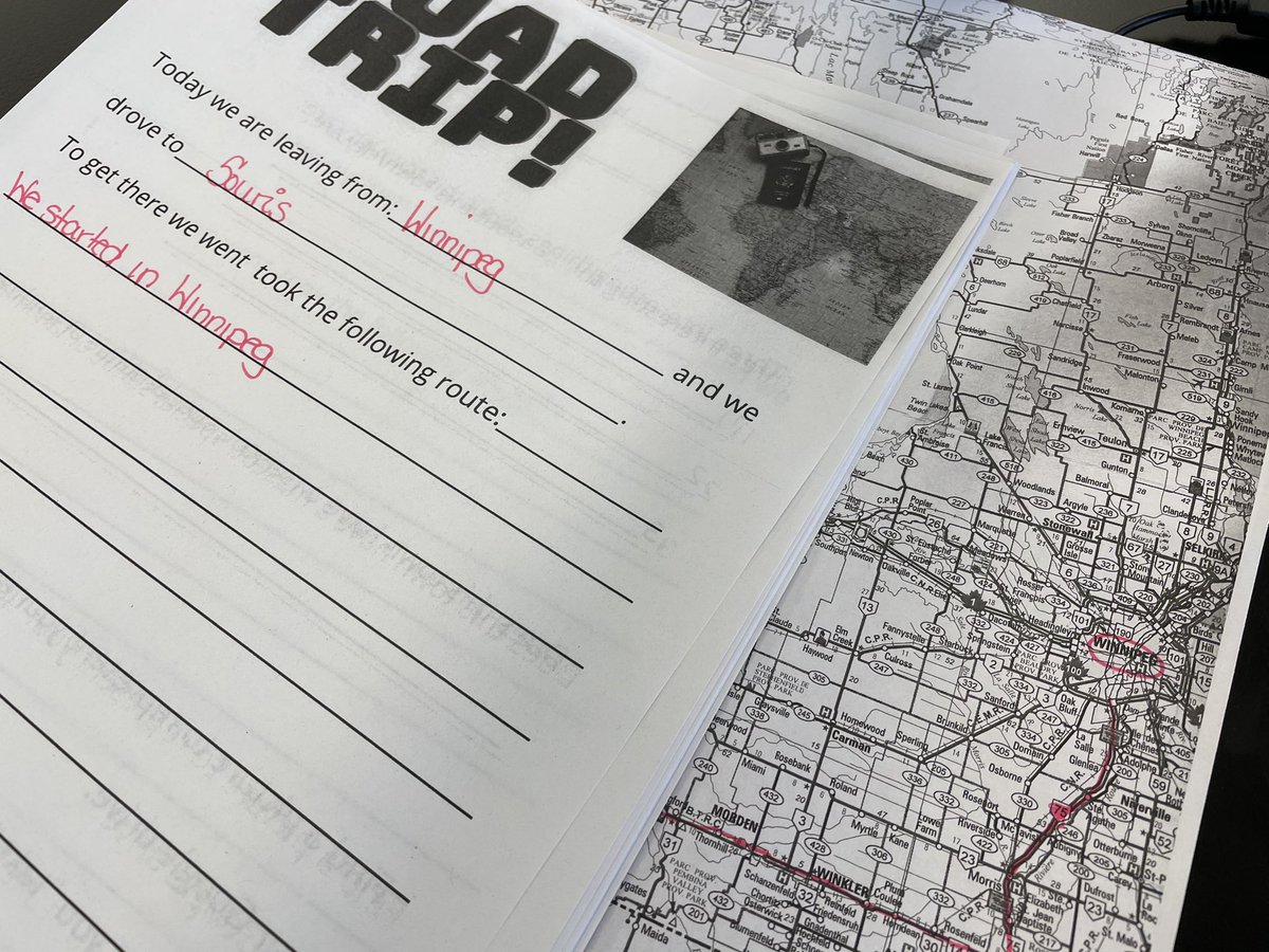 TeachDanceGB's tweet photo. Working on old school skills with my 7/8s 
Road-tripping through #manitoba on a hypothetical trip!

#teacher #classroom #middleyears #teachertwitter https://t.co/oBGBLjKtWi