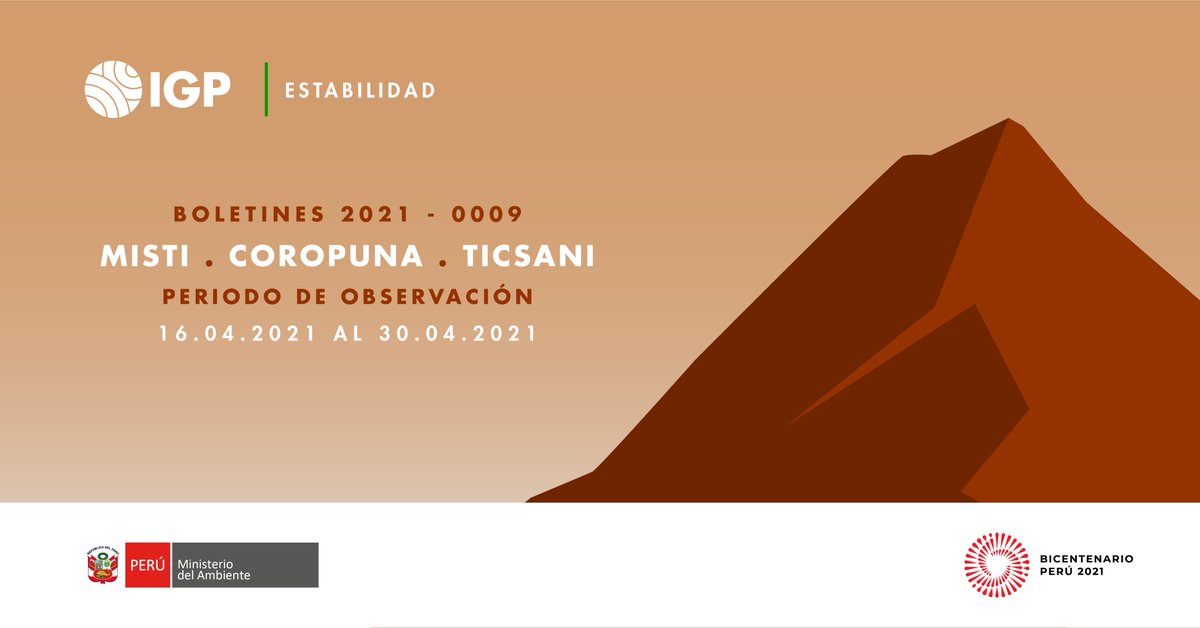 igp_peru's tweet photo. Bajo nuestro lema IGP:
"Ciencia para protegernos, ciencia para avanzar", presentamos los boletines vulcanológicos quincenales
N° 2021 - 0009 de los volcanes #Misti , #Coropuna y #Ticsani.
Haz click aquí para encontrar más información 👇
https://t.co/qcxdNJkRLr https://t.co/0dGLbfTS9X