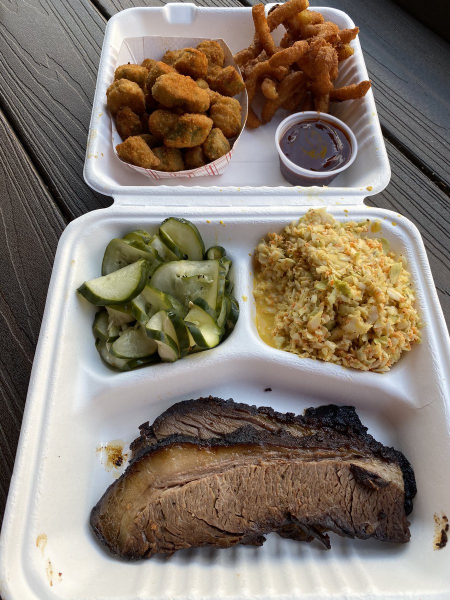 I ordered a brisket plate at a place called The Pig in NC. That’s on me, but these pickles and hush puppy strings are amazing. Like cornbread meets funnel cake. And this Carolina Cubano features their house cured ham, pork BBQ, and pickled green tomatoes. So good.