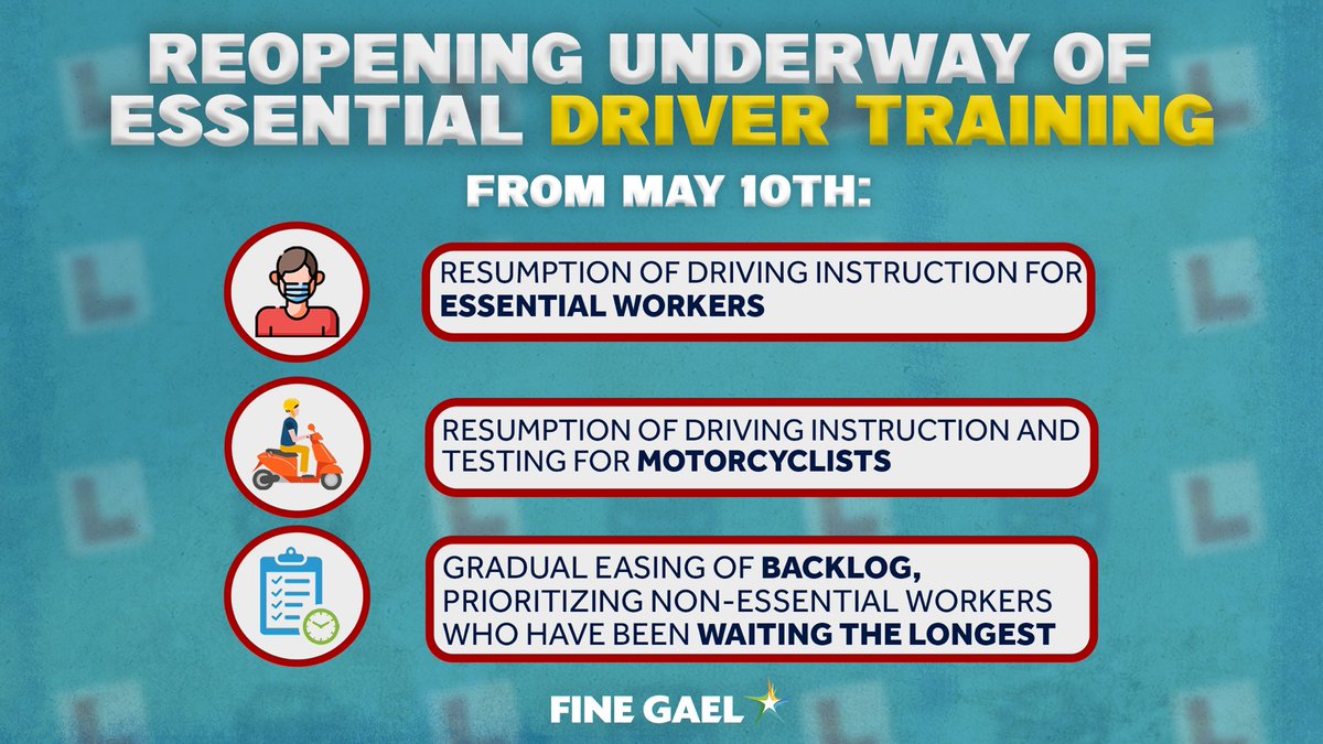 🚗 From May 10th, #Covid19 restrictions will ease for essential driver training.