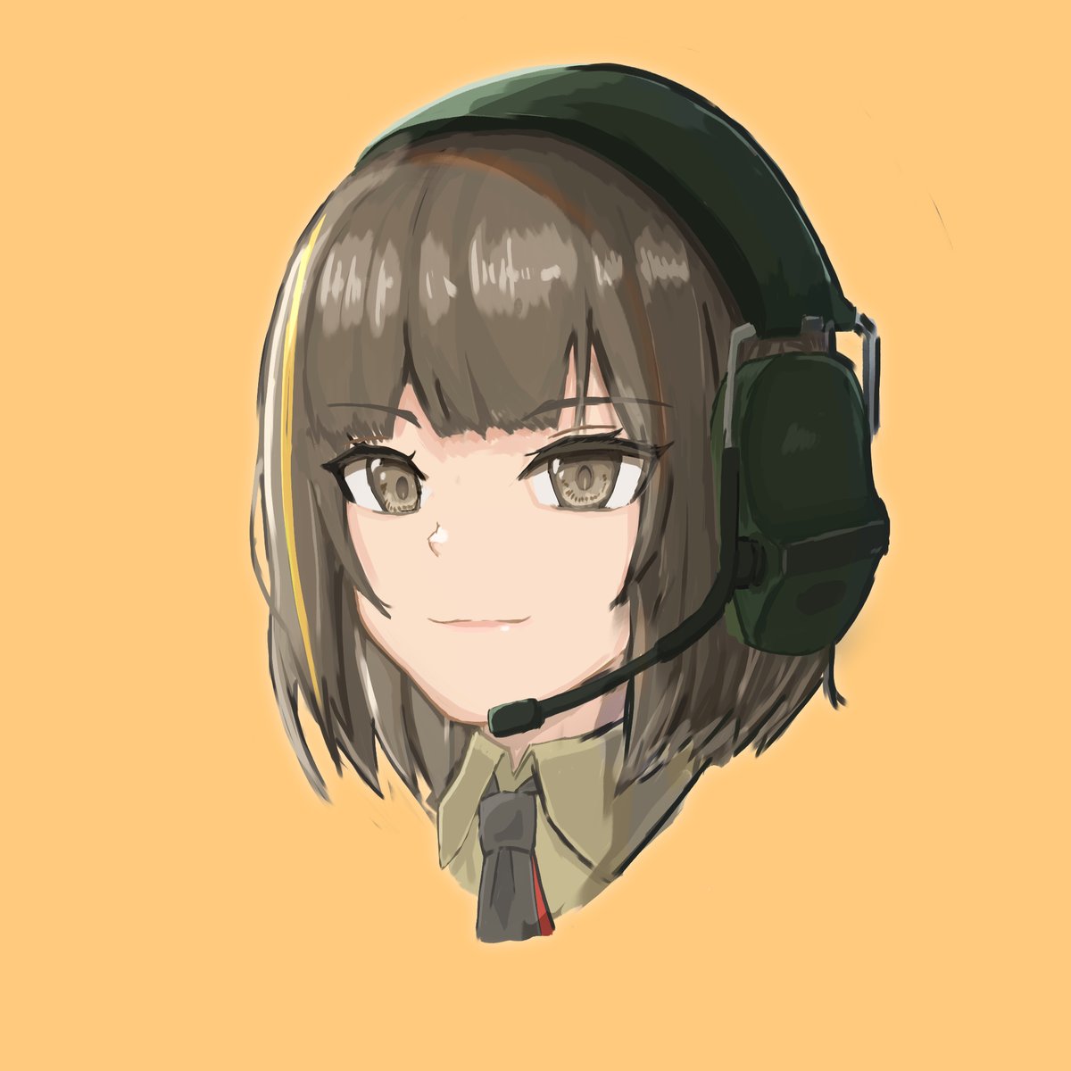 m16a1 (girls' frontline) 1girl solo brown hair brown eyes necktie portrait headphones  illustration images