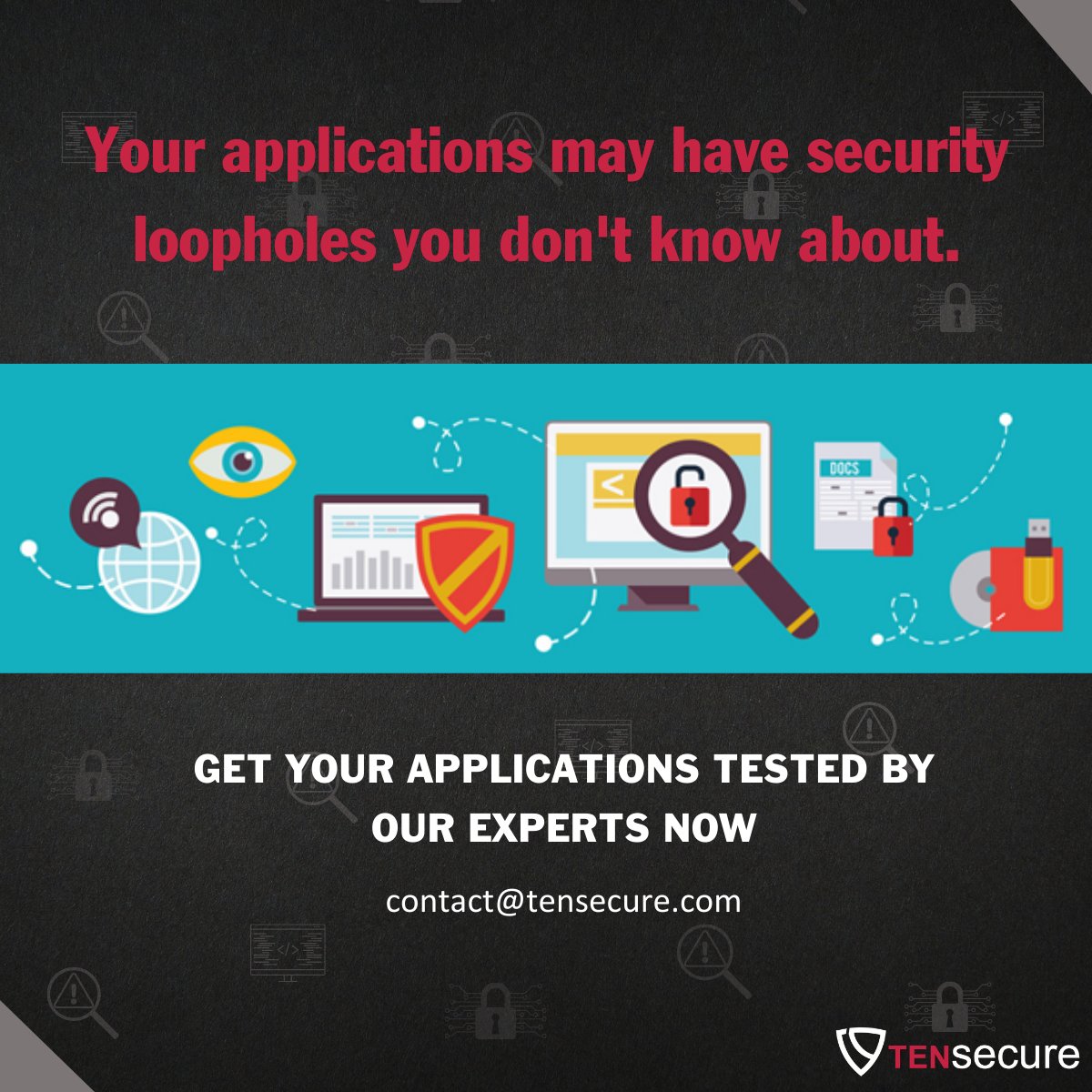tensecure's tweet photo. A single configuration mistake can make your business a victim of dangerous cyber attacks
Explore and mitigate all the loopholes in your application

contact@tensecure.com

#cybersecurity #infosec #cyberattack #datasecurity #applicationsecurity #appsec #vapt #pentesting https://t.co/ZBz7jRA5Gm