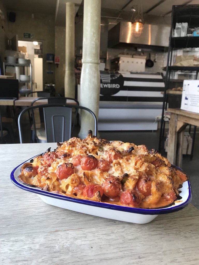 Baked to perfection! Today’s Special: Tomato and Basil pasta bake! 😋 #BrewBird