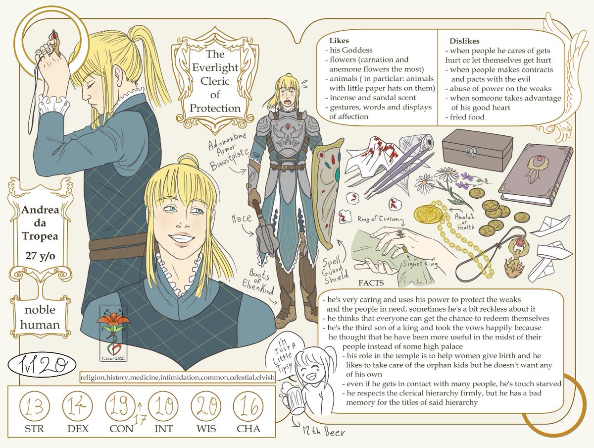 Today i give you all my precious cleric 
#meettheoc #meetthecharacter #charactersheet #dnd #dndoc #dndcharacter