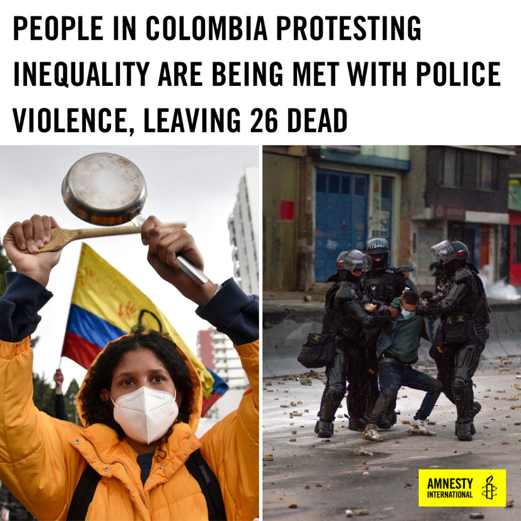 The people's discontent at inequality in Colombia should not be labeled as ‘vandalism and terrorism’, nor should it be used as an excuse for violent repression.  

Colombian authorities must respect human rights.