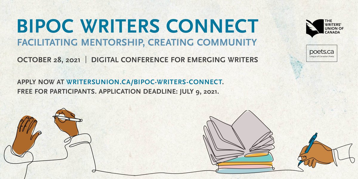 twuc's tweet image. TWUC and @CanadianPoets are excited to announce that #BIPOCWritersConnect is back! Emerging Black, Indigenous &amp;amp; racialized writers can connect w/ industry insiders and have their work professionally evaluated at this FREE conference. Apply by July 9: writersunion.ca/bipoc-writers-…