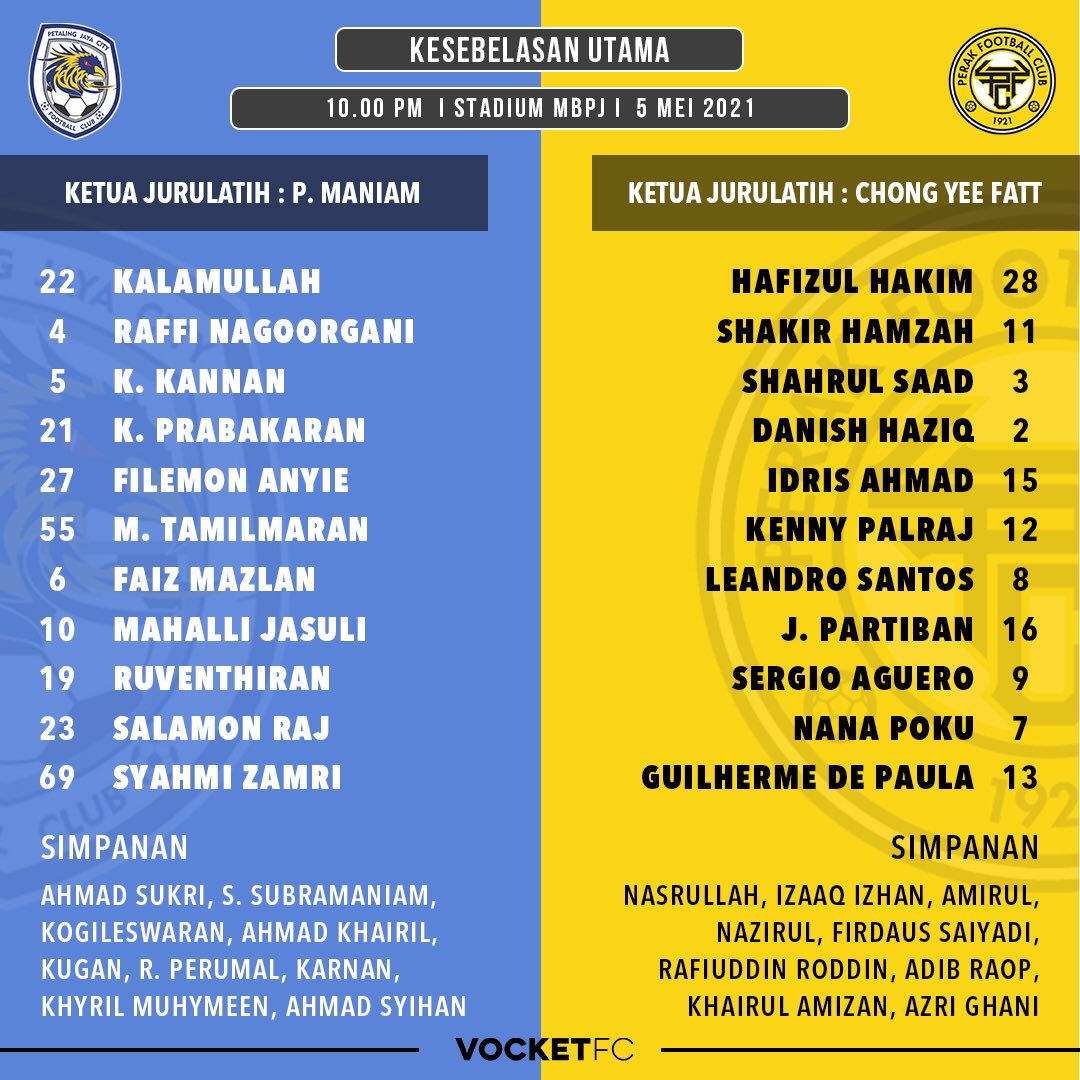 vocketfc's tweet image. Kesebelasan utama pemain pasukan @pjcityfc berdepan @peraktbgmy malam ini.