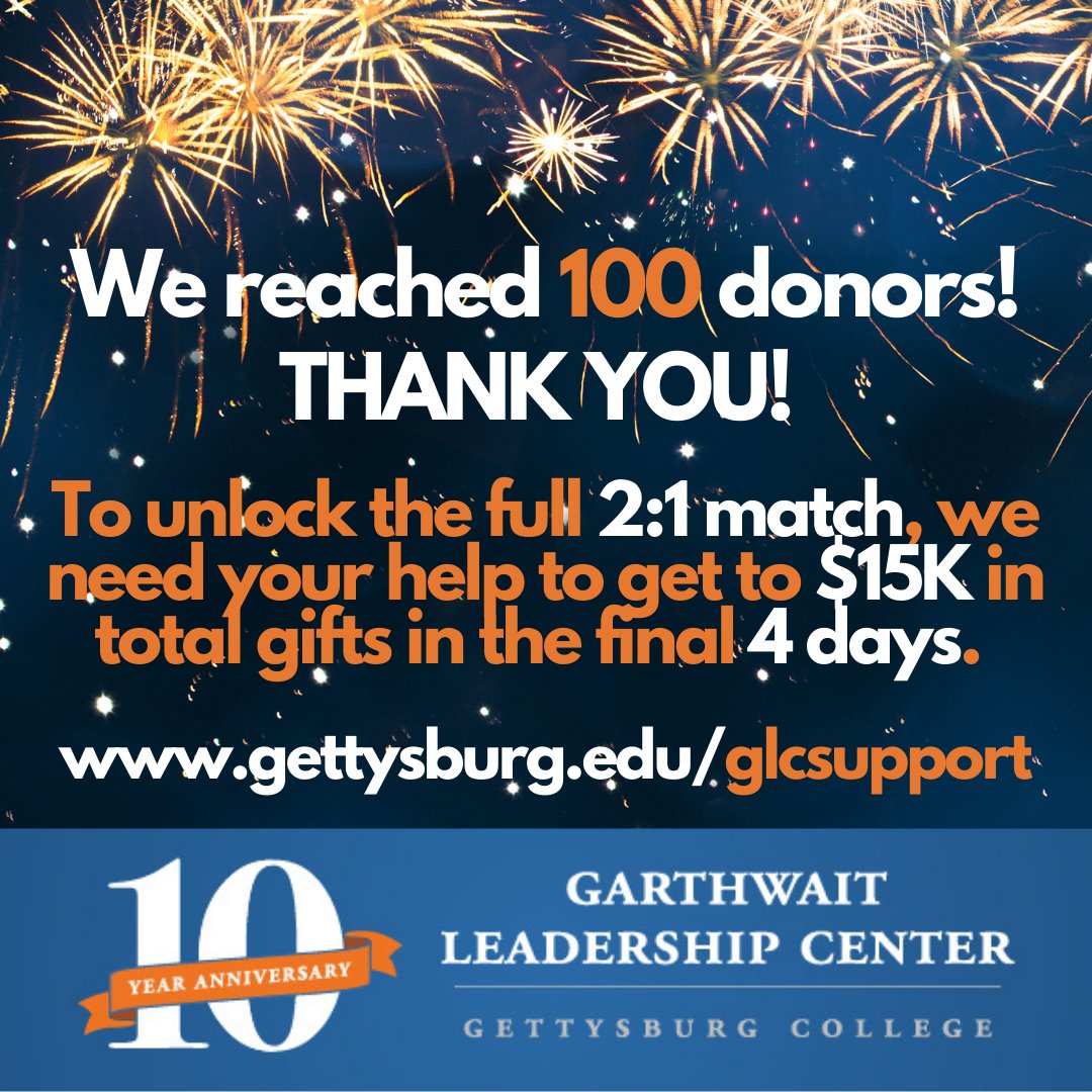 gettysburg_glc's tweet photo. With four days to go, we are still striving to unlock the full potential of Bob Garthwait, Jr's 2:1 match up to $15,000. Please join the 100+ @gettysburg donors who have been a part of this challenge and GIVE TODAY: https://t.co/ucZNpPlMN8 https://t.co/2iiqF2Wj9w