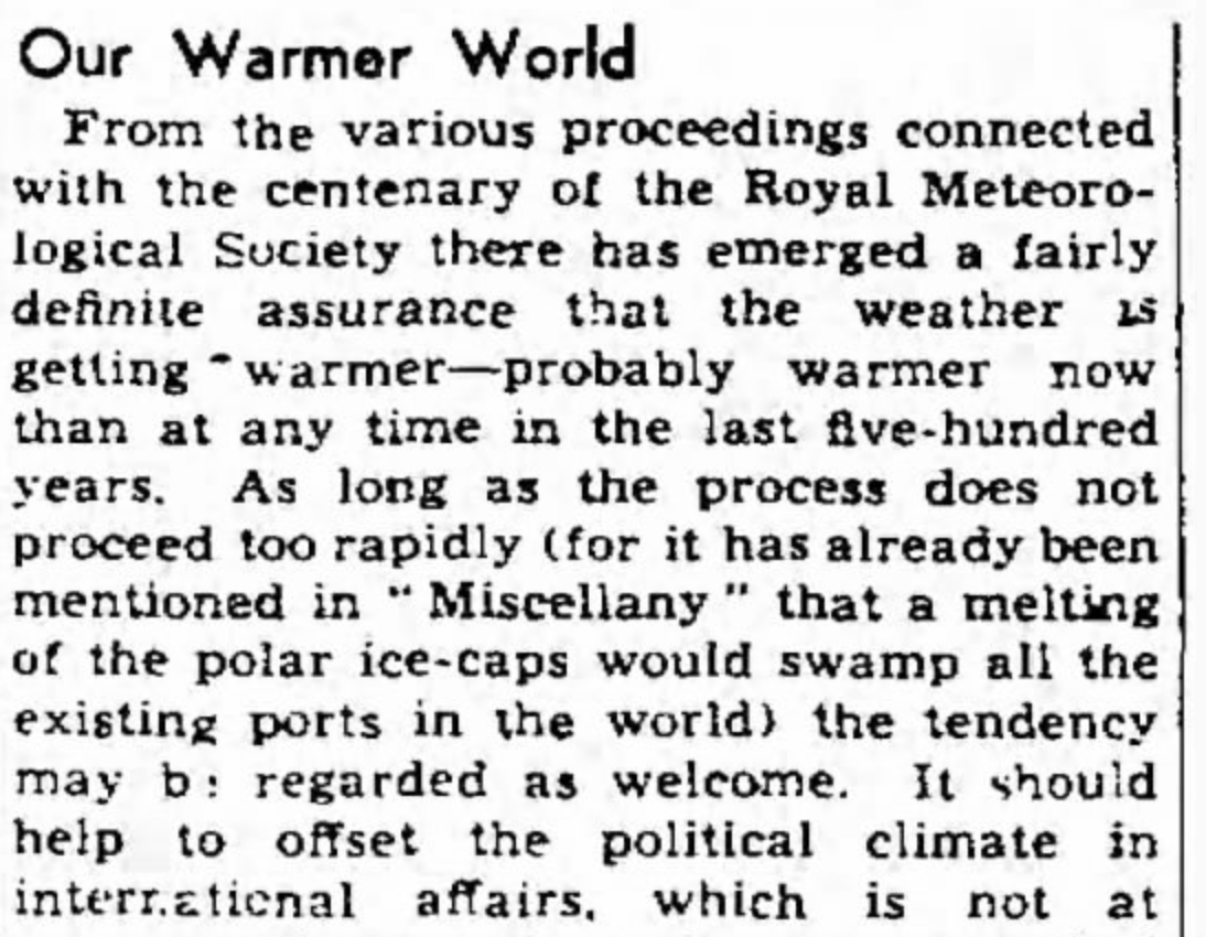 olliemilman's tweet photo. it's the Guardian's 200th birthday, so was looking back at this story on climate change from 4 April 1950 https://t.co/jDM95HGNrl