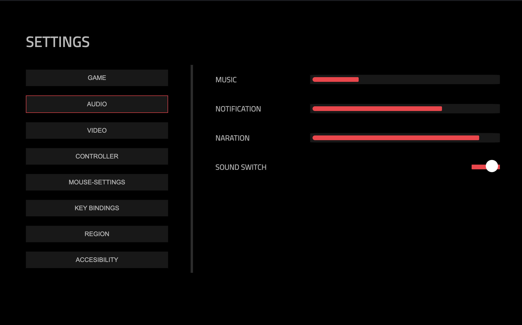 Game settings Page Design