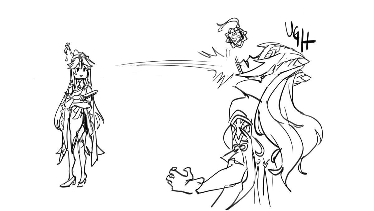keqing tries to break her vision by throwing it against the stone lady 