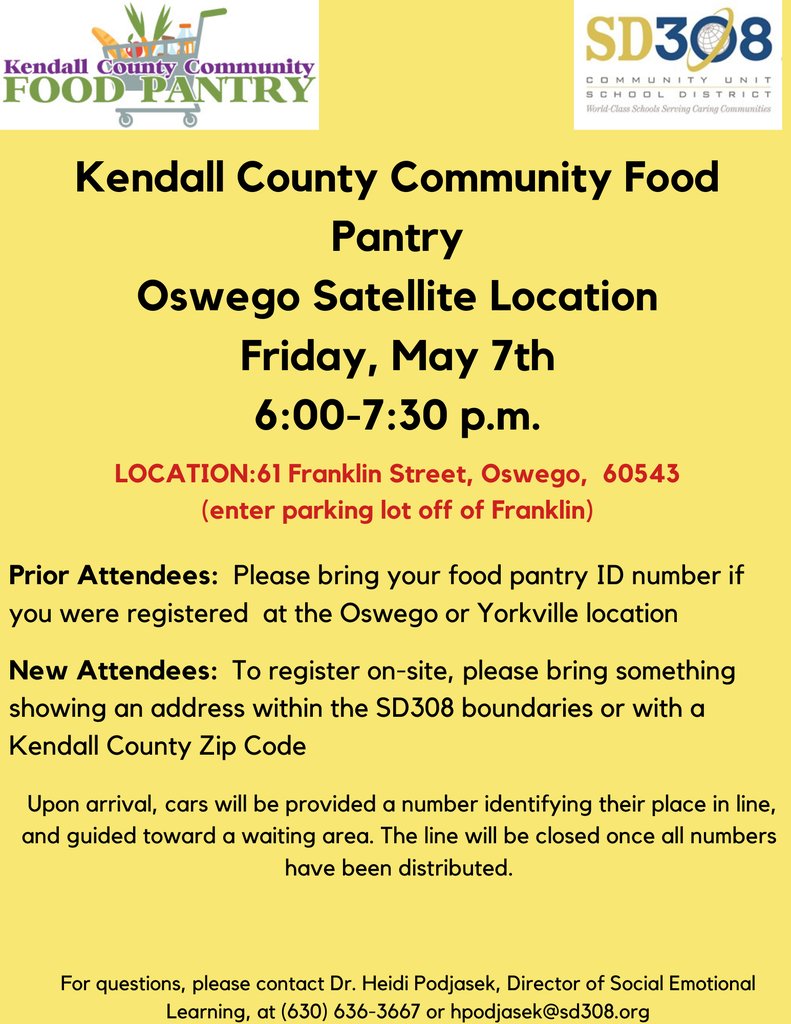 Plank Jr High This Friday May 7th 6 00pm 7 30pm Kccfp Oswego Satellite Location 61 Franklin Street Oswego Will Be Open To Those Who Have A Need For Supplemental Food Who