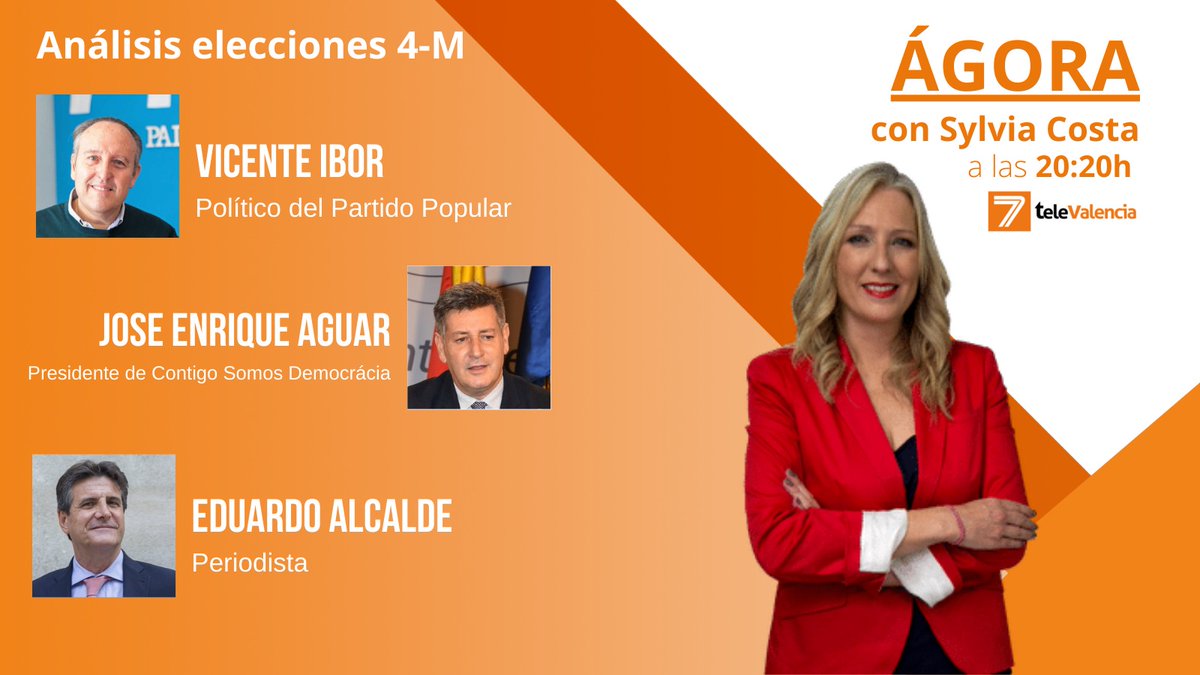 Analizamos a fondo los resultados del 4-M‼️

Programa especial de Ágora con estos tres invitados: 

-Vicente Ibor (<a href="/VicenteIborAsen/">Vicente Ibor Asensi</a> )
-Jose Enrique Aguar (<a href="/AguarVila/">Jose Enrique Aguar Vila</a> )
-Eduardo Alcalde (@edalcalde )

A las 20:20 en <a href="/7TeleValencia/">7 TeleValencia</a> 🧡📺