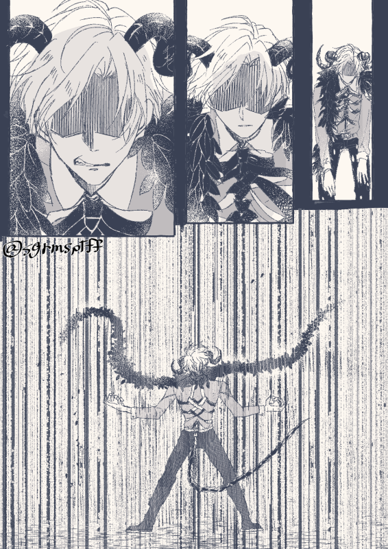 sgrmsptff's tweet photo. ※四男誕生直後くらいの強めの幻覚と妄想漫画です
※ぬるい目でふわっと見てください
※暴れてたところを長男に力尽くで大人しくさせられてたら～のやつです。最後に🐏MCいます
（1/2）下に続きます
#obeymefanart https://t.co/jUvu3KSbhp