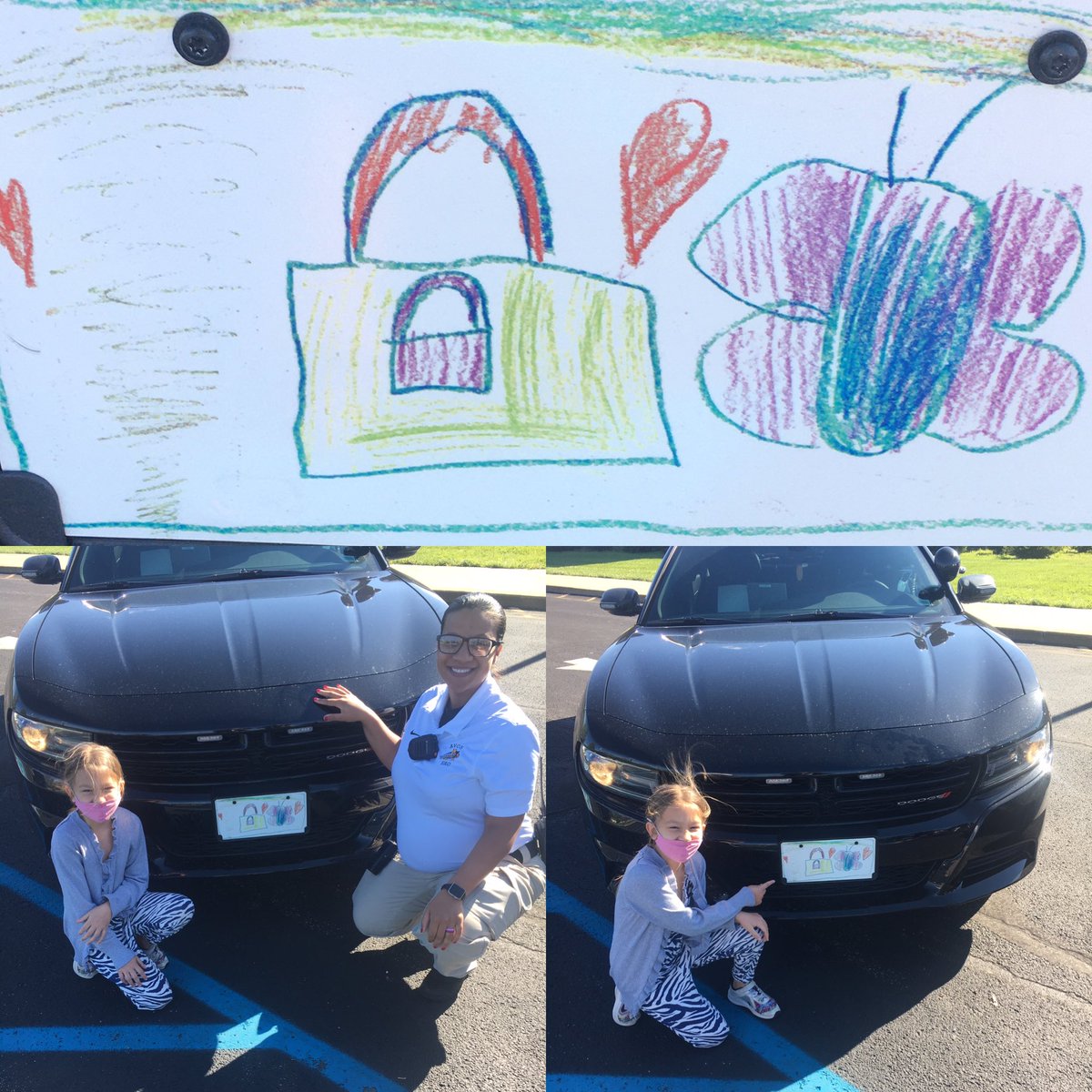 Officer Jean poses with Cadence and her license plate design that will adorn Avon Schools PD cars... awesome job!
